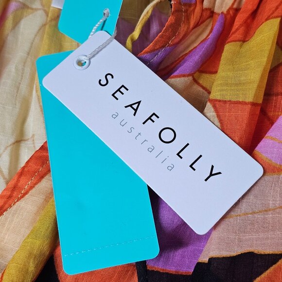 Seafolly Womens Floral Long Sleeve Palm Spring Tier Swing Dress Black S/M NWT - Picture 13 of 16